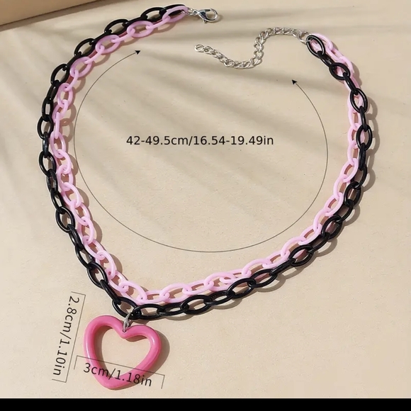 Playful Pink and Black Heart Necklace with Glossy Finish - Picture 3 of 5